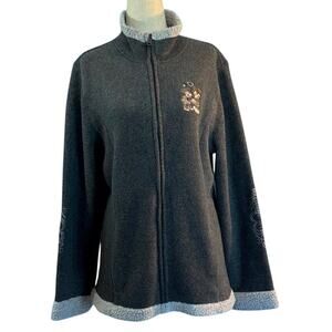 Walt Disney World Fleece Jacket Embroidered Mickey Minnie 2 Pockets Zipper L